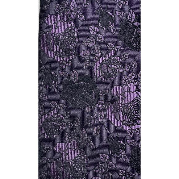 5-97 DUCHAMP Tie Floral 100% Silk Purple - Picture 4 of 6